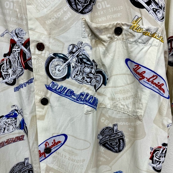 Harley-Davidson Shirt Unisex M Beige Hawaiian Bike AOP Made In Hawaii - Picture 3 of 7